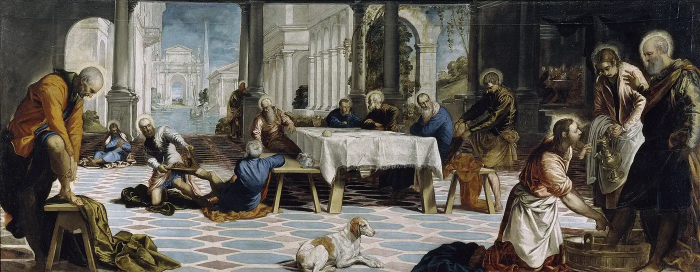 El Lavatorio de Tintoretto, en el Museo del Prado, con Jesús lavando los pies a los discípulos